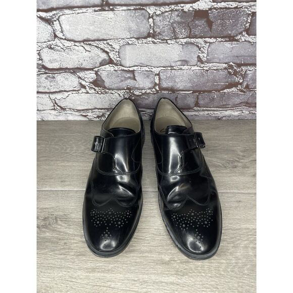 Clarks TOR Ltd England Black Leather Monk Strap Wingtip Shoes Men Sz 9M US/42EU - Picture 4 of 16